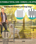 18 Panel No Dig Decorative Fence With Gate For Outdoor Yard And Patio, 33 Inches High, 40.5 Feet Long, Rustproof Metal Wire Edging Garden Barrier, Portable Temporary Dog Fencing For Pets