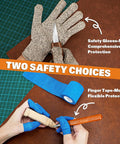 All In One Wood Carving Set For Beginners 32 Piece Toolkit showing safety gloves and finger tape for protection while carving