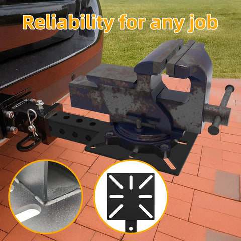 Beefy 2-Inch Receiver Hitch Vise Mount For Bench Work, Heavy Duty Grinder Stand And Trailer Hitch Vise Plate installed on vehicle