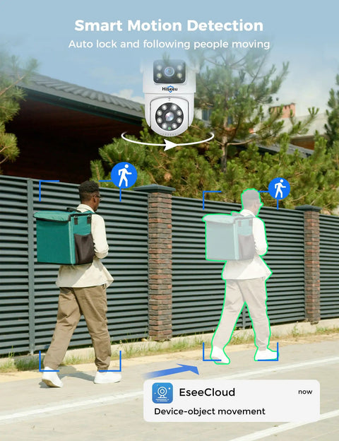 Outdoor Wireless Security Camera System With Dual Lens, 360 Degree Pan And Tilt, Auto Tracking people on sidewalk