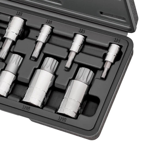 Pro Grade 10 Piece XZN Triple Square Socket Set M4 To M18 In S2 CrV Steel in storage case for VW Audi BMW Mercedes Porsche