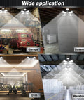 2 Pack LED Garage Light Super Bright 260W 26,000 LM 6500K Daylight With 8 And 1 Deformable Panels in use in various locations