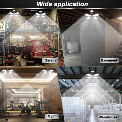 2 Pack LED Garage Light Super Bright 260W 26,000 LM 6500K Daylight With 8 And 1 Deformable Panels in use in various locations