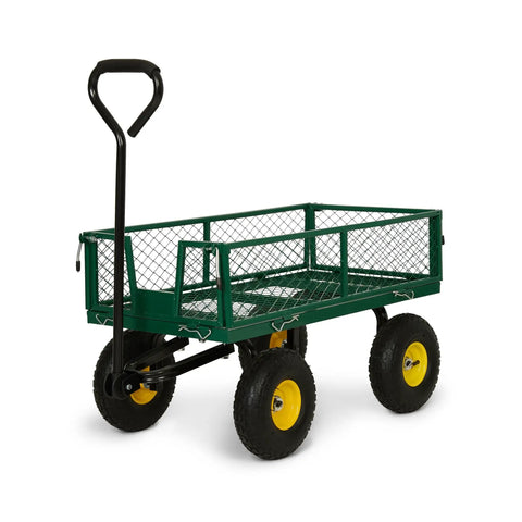Heavy Duty Garden Cart 400 Lb Utility Wagon With Removable Mesh Sides And Flatbed Conversion Powder Coated Steel Bed Pneumatic Tires