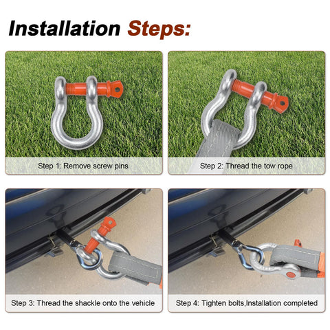 Installation steps for Heavy Duty Five Eighth Inch D Ring Shackles Three Point Two Five Ton Working Load Limit Clevis Shackle