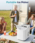 Countertop Ice Maker With Portable Handle And Ice Basket, Delivers Up To 26 Lbs Of Ice Per Day in outdoor setting