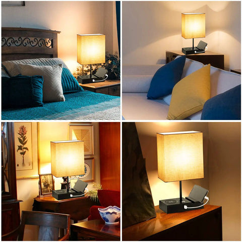 USB Table Lamp With Wireless Charging And USB C Port, 3 Way Dimmable Bedside Lamp With USB Port And AC Outlet on nightstand