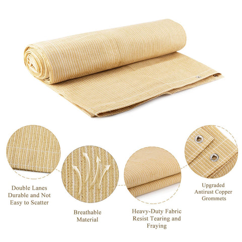 90% UV Blocking Outdoor Sun Shade Cloth For Pergola And Deck, 6 By 6 Feet, Wheat Color, Heat Resistant HDPE With Reinforced Grommets