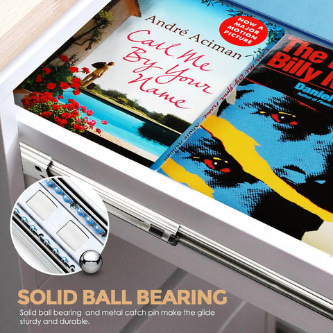 Full Extension Drawer Slides With Ball Bearing Rails And Soft Close 22 Inch Cabinet Mount close-up with books in drawer