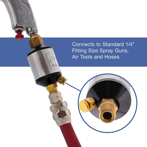 Mini Inline Air Filter And Oil And Water Separator For Compressor Lines, aluminum body connected to spray gun and hose fitting