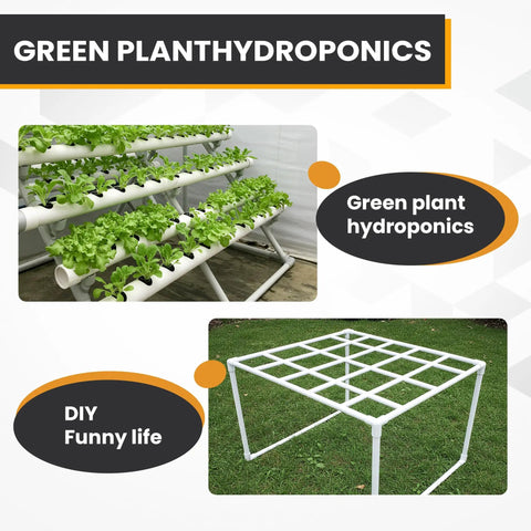 Hydroponic system with 10 Pack 2 Inch 45 Degree PVC Elbow Pipe Fittings Socket To Socket, DIY plant growth setup.