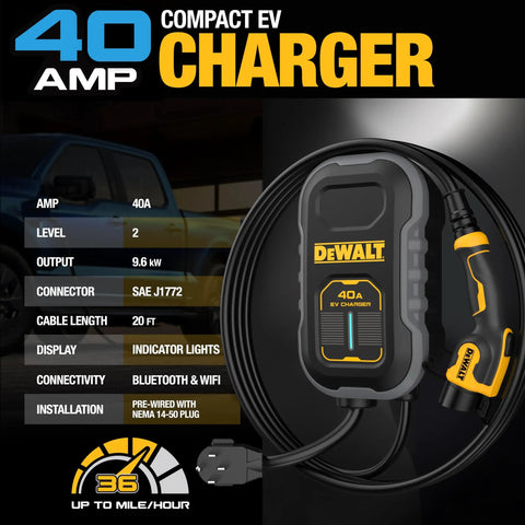 Compact Level 2 EV Charger With 40 Amp 240V Output, App Control, Bluetooth And Wi Fi, CSA Certified Wall Mount