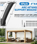 Heavy Duty 45 Degree Pergola Brackets Kit For 4x4 Wood Posts Inside Mount Corner Braces For Pergola Gazebo Deck Porch Construction 4 Pack Actual 2x1.6 Inches Rock Solid shown with installation and hardware details.