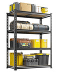 Heavy Duty 4 Tier 48 Inch Metal Shelving Unit With Easy Assembly For Home Garage 1600 Lb Capacity Rolled Edge Steel Columns Wide Open Shelves For Easy Access Storage, loaded with bins