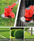 Cordless 21V 4 in 1 Weed Eater With Brush Cutter Edger And Grass Trimmer Stringless Lightweight Garden Tool in use on lawn