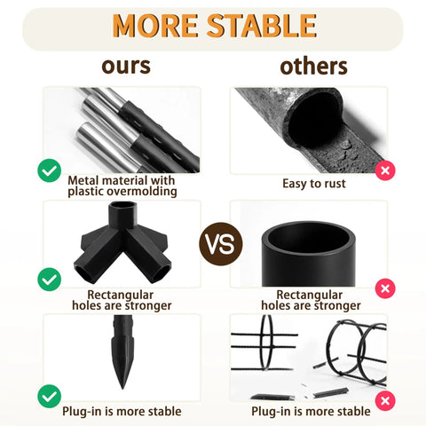 Comparison of 6Ft Adjustable Garden Obelisk Trellis With Four Rings And Decorative Tops Dope Rustproof Black Metal Plant Support features ours vs others