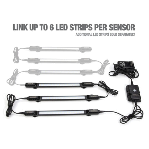 Motion Activated LED Magnetic Shelving Light Kit for Garages and Workshops, three 500 lumen strips with sensor and power adapter