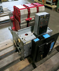 Type K Six Hundred Air Circuit Breaker With Rms Nine Microversa Tripping Unit For Four Eighty Vac Panels Plug And Play Setup on wooden pallets.