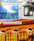 Two Pack Solar Wall Lanterns Outdoor With Three Modes Dusk To Dawn Motion Sensor LED Sconce Lights IP65 Waterproof shown in use