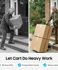 Heavy Duty Stair Climbing Cart For Easy Moving, Portable Hand Truck Dolly That Throws Back 330 Lbs, Built Tough With Front Wheels, Six Rear Wheels And Spare Tires, Your Go-To Stair Hauler For Bulky Loads. Man moving box up porch steps