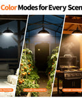 Solar Pendant Lights Indoor Outdoor With Remote All Day And Night Modes 4000mAh Battery 16.4 Ft Hanging Warm White Lighting display