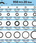 O-ring seal kit, 950 pieces, 20 sizes, nitrile rubber, black, for automotive/plumbing