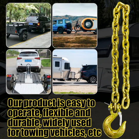 G80 Trailer Safety Chain 35 Inch Tow Chain with 3/8 Clevis Snap Hook in towing scenarios, heavy duty and weather resistant