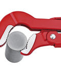 Swedish Pattern Pipe Wrench S Shape With 45 Degree Angled Jaws And Offset Teeth gripping round pipe, red slim plumbing tool