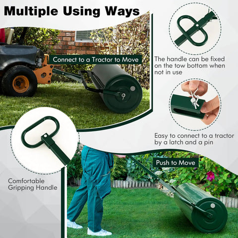 Beast Of A Lawn Roller For Yard And Garden Push Or Tow Behind 30 Gallon Water Sand Filled Sod Roller Drum With Detachable Gripping Handle