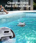 Cordless Robotic Pool Cleaner For Inground And Above Ground Pools With 180W Brushless Motor 3 Hour Runtime Wall Climbing Technology Scrubs Floors Walls And Waterlines For Pools Up To 2150 Sq Ft Hands Free Clean cleaning waterline, pool in background
