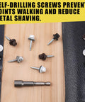 Heavy Duty Number 10 X 1 Inch Black Hex Head Self Drilling Roofing Screws, 300 Piece Set Of High Strength Alloy Steel Fasteners on wood surface.