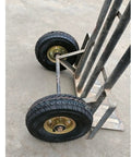 Two six inch pneumatic rubber caster wheels on a cart, heavy duty silent pump tires for smooth rolling.