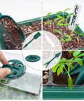 Close-up of Two-Pack Seed Starter Tray Propagation Station With Full Spectrum Grow Light, showing seedlings, soil tools, and humidity dome.