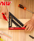Heavy Duty Aluminum Rafter Square With Carpenter Pencil Built Like A Tank For Dead Accurate Woodworking Layouts And Corner Marking Up To Seven Inches on wood