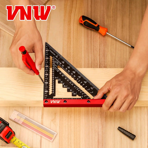 Heavy Duty Aluminum Rafter Square With Carpenter Pencil Built Like A Tank For Dead Accurate Woodworking Layouts And Corner Marking Up To Seven Inches on wood