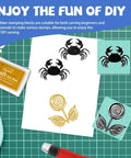 2x2 Inch Rubber Carving Blocks Stamp Making Kit For Beginners With crab and flower designs on linoleum block printmaking set.