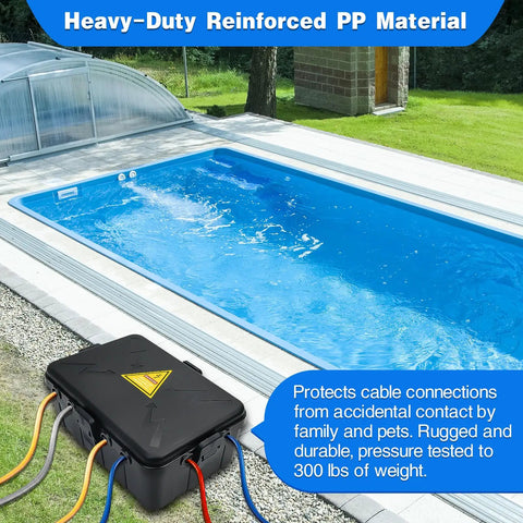 Beefy Heavy Duty Outdoor Electrical Box Waterproof IP54 Weatherproof Enclosure With Eight Cable Ports by a poolside