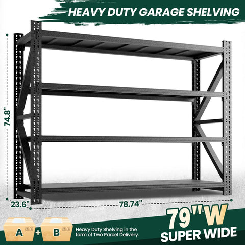 Heavy Duty Garage Storage Shelves With 8000 Lbs Capacity 79 Inch Wide Four Tier Industrial Metal Shelving For Warehouse