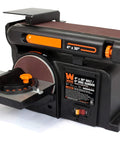 Badass Heavy Duty Workhorse Bench Grinder And Belt Sanders Combo With Variable Speed Motor and bright work lamp, featuring 4" x 36" belt.