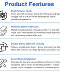 Image detailing the features of the Pro Grade Door Frame Dimpling Tool Kit for Hardened Steel, Double Sided Design, including flush finish.