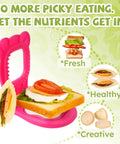 Front view of pink square LEPCY Uncrustables sandwich sealer cutter for crustless PB&J