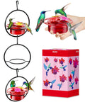 Three Pack Circular Hanging Hummingbird Feeders For Outdoors 3 Oz Mini Hummingbird Feeders With Silicone Ports Bee Proof 360 Degree Perch Ring So Several Birds Can Dine At Once In Your Backyard Garden