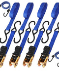 Heavy Duty Ratchet Tie Down Straps 4 Pack 15 Foot Long Truck Bed Cargo Hauler Rig For Bikes And Trailers 2200 Pound with black hooks