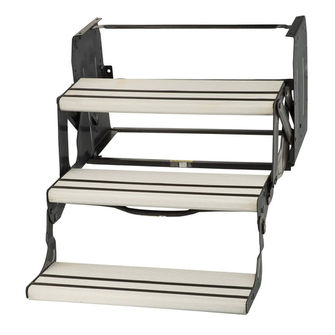 Alumi-Tread Triple Manual Step With No Slip Grips And Textured Surface For Solid Traction And Stability Built In Grab Handle Lightweight Aluminum RV Entry Step In Black, 3-step