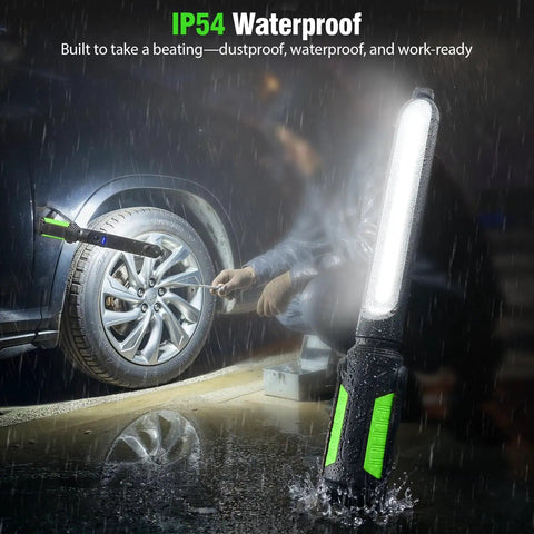 Dope Two In One Magnetic Work Light With 2400 Lumen LED, 4400mAh Rechargeable Battery, under car in rain, flexible design visible
