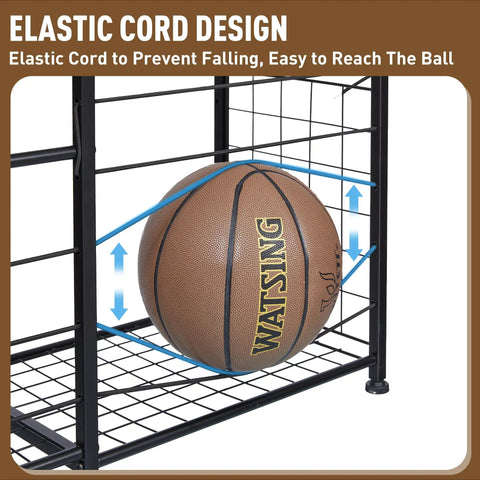 Small Garage Organizer For Sports Gear And Toys Space Saving Ball And Equipment Storage Rack with elastic cord