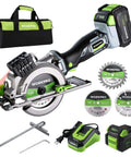 WORKPRO 20V cordless mini circular saw with 4-1/2" blade, laser guide, 4.0Ah battery, fast charger, 3 blades, carrying bag