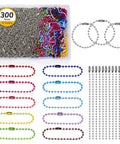 Bulk Ball Chain Keychain Set With 300 Pieces, 2.4mm By 4.72 Inch Beaded Chains And Connectors, 200 Silver Stainless Steel Color Links And 100 Mixed Color Links, Perfect For DIYers Making Dog Tag Necklaces, Crafts And Jewelry Projects. 300-piece ball chain set with silver and mixed-color beaded links in a storage box