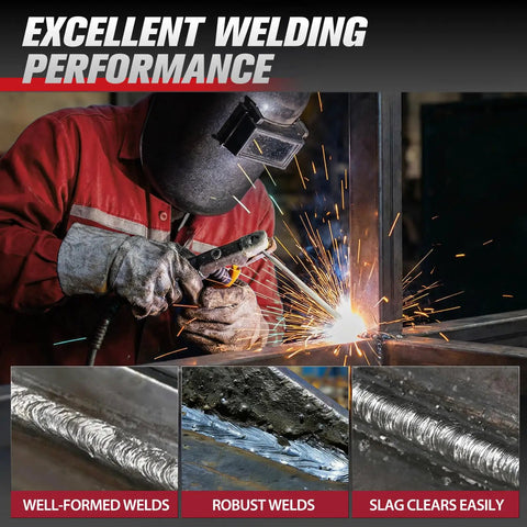 Welder using E7018 All Position Welding Rods Three Thirty Second Inch 10 Lb Low Hydrogen Carbon Steel Electrodes with smooth arc.