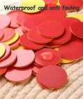 Double Sided Plastic Math Counters For Kids 800 Piece Set Two Color Red Yellow Counting Disks stacked on a woven surface.